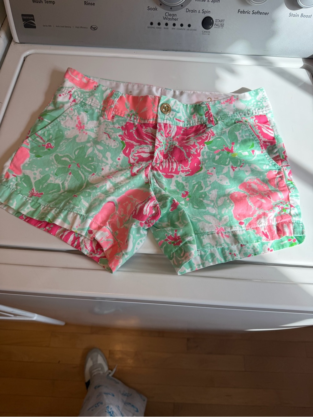 Lilly Pulitzer Floral Print Shorts in Mint Green and Coral Pink